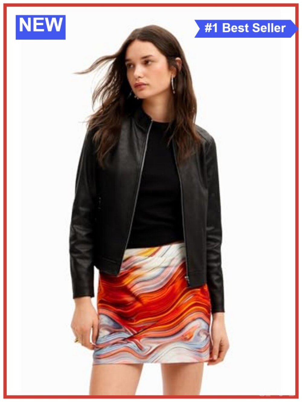 Slim Biker Jacket Leather-Effect Distressed Zip Closure